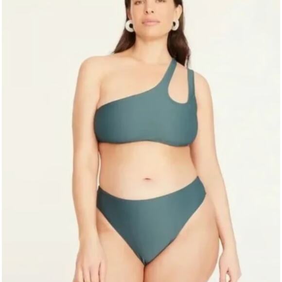 J.Crew Ribbed High Rise Cheeky Bikini Bottom Beach Swim Minimalist Green 2X NWT - Picture 1 of 12